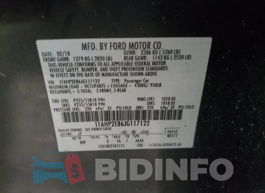 1FAHP2E86JG117122 Photo# 12