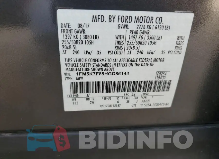 1FM5K7F85HGD86144 Photo# 13