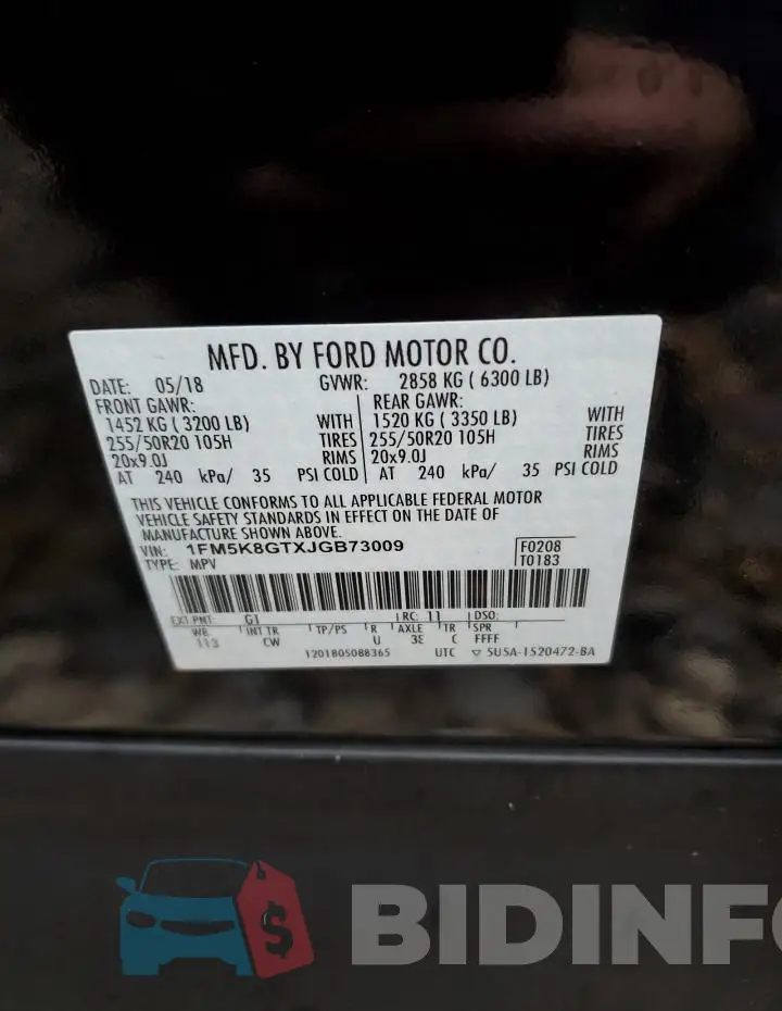 1FM5K8GTXJGB73009 Photo# 13