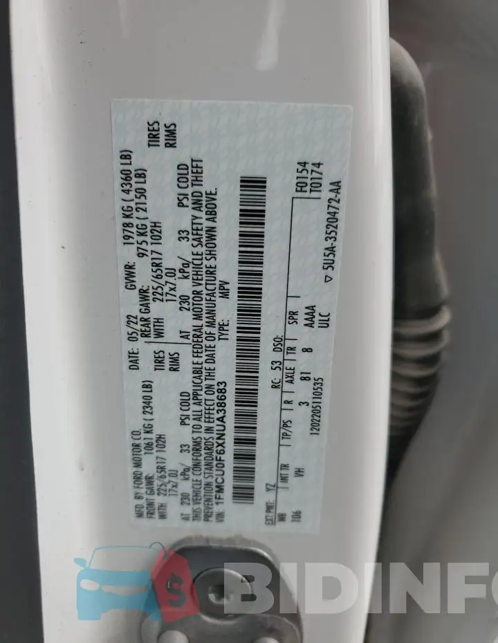 1FMCU0F6XNUA38683 Photo# 13