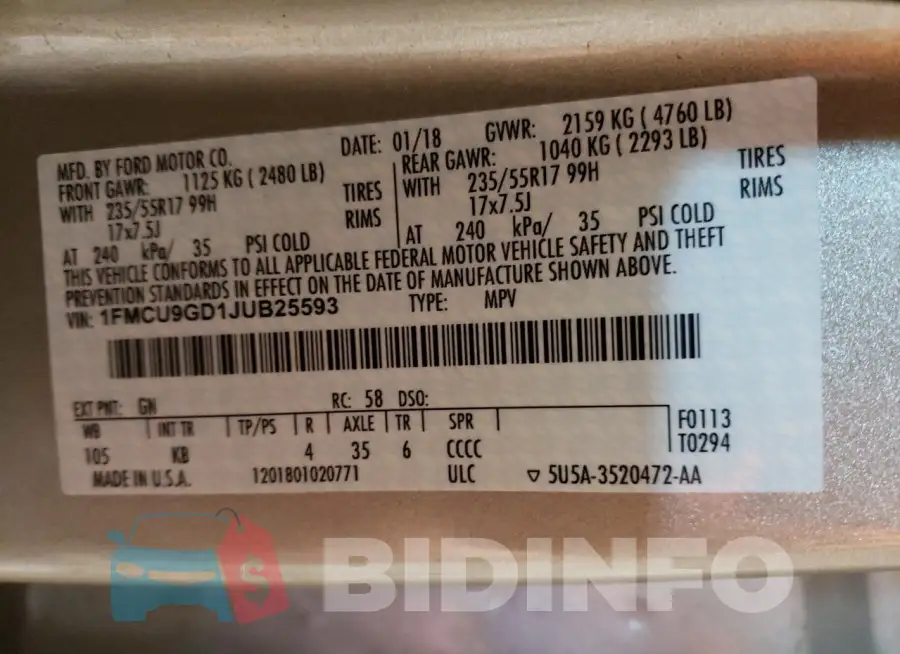 1FMCU9GD1JUB25593 Photo# 13