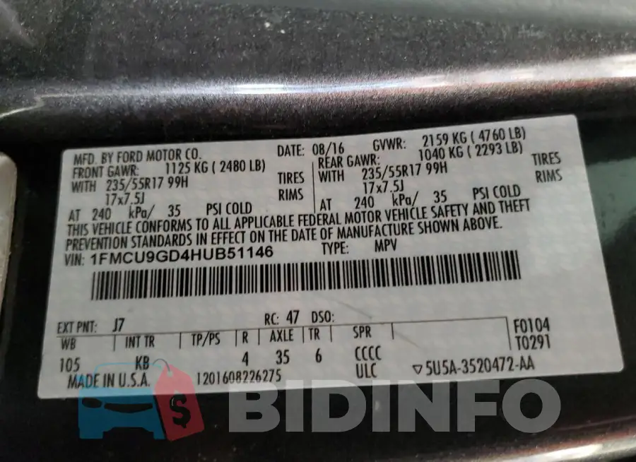 1FMCU9GD4HUB51146 Photo# 12
