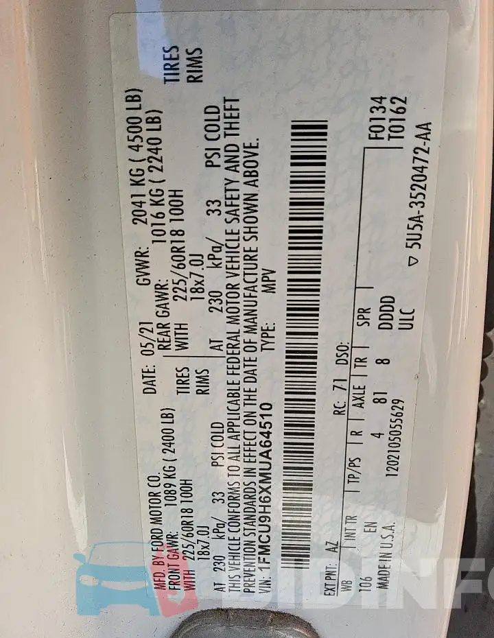 1FMCU9H6XMUA64510 Photo# 13