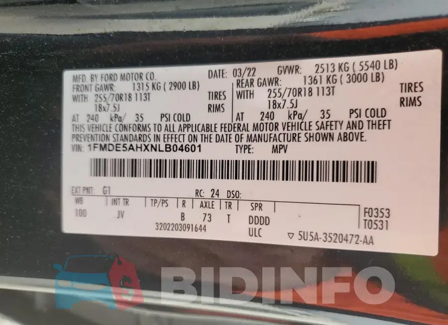 1FMDE5AHXNLB04601 Photo# 14