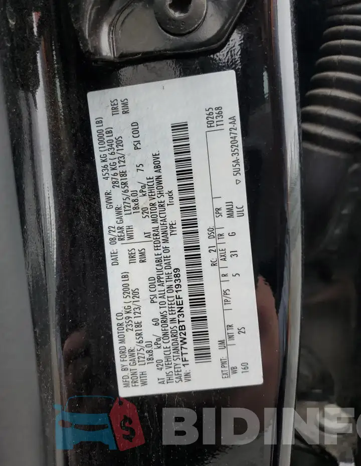 1FT7W2BT3NEF19389 Photo# 12