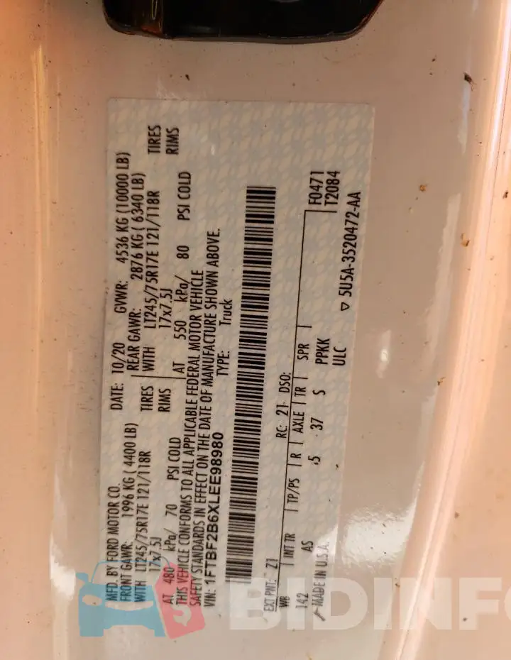 1FTBF2B6XLEE98980 Photo# 12
