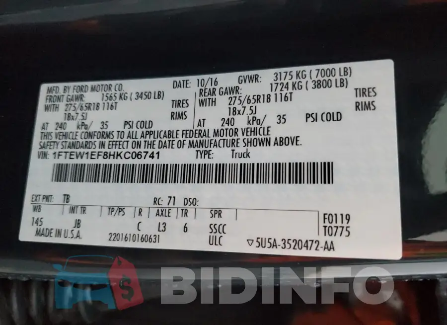 1FTEW1EF8HKC06741 Photo# 13