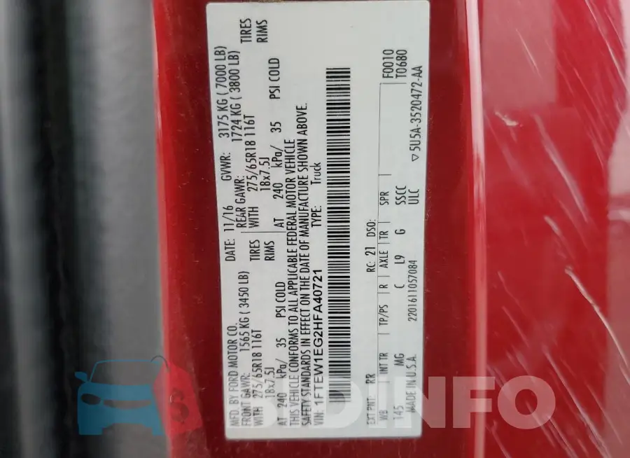 1FTEW1EG2HFA40721 Photo# 12