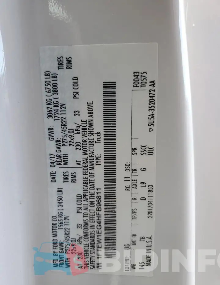 1FTEW1EG4HFB96811 Photo# 13