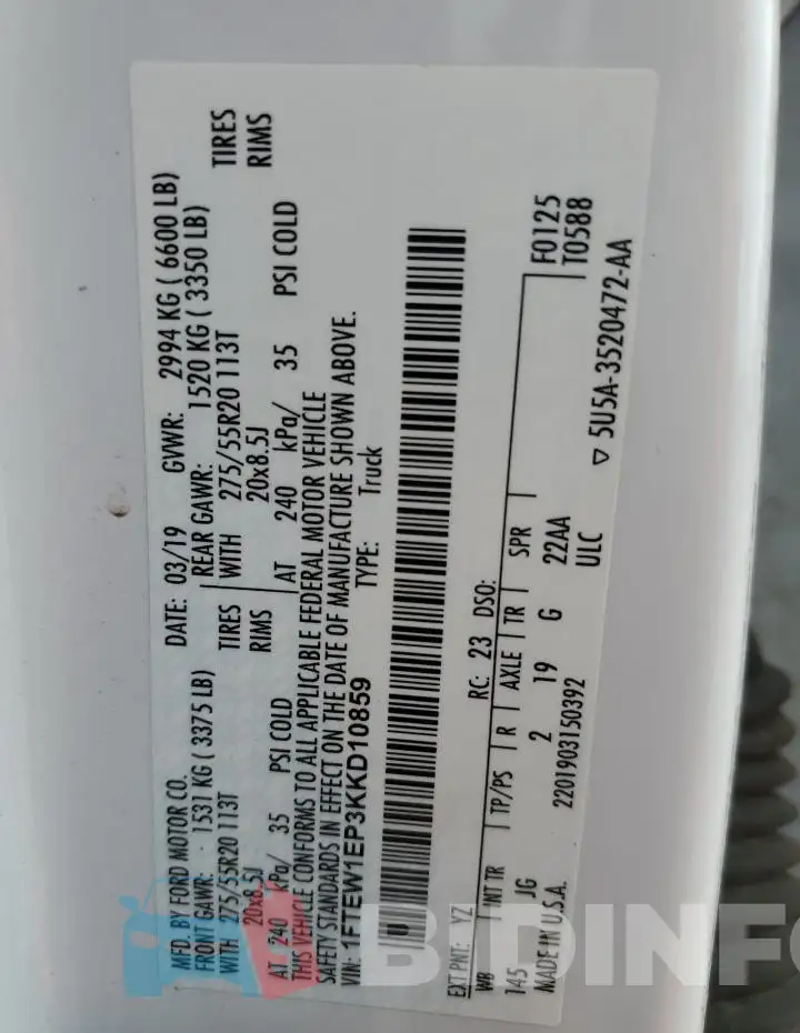 1FTEW1EP3KKD10859 Photo# 12