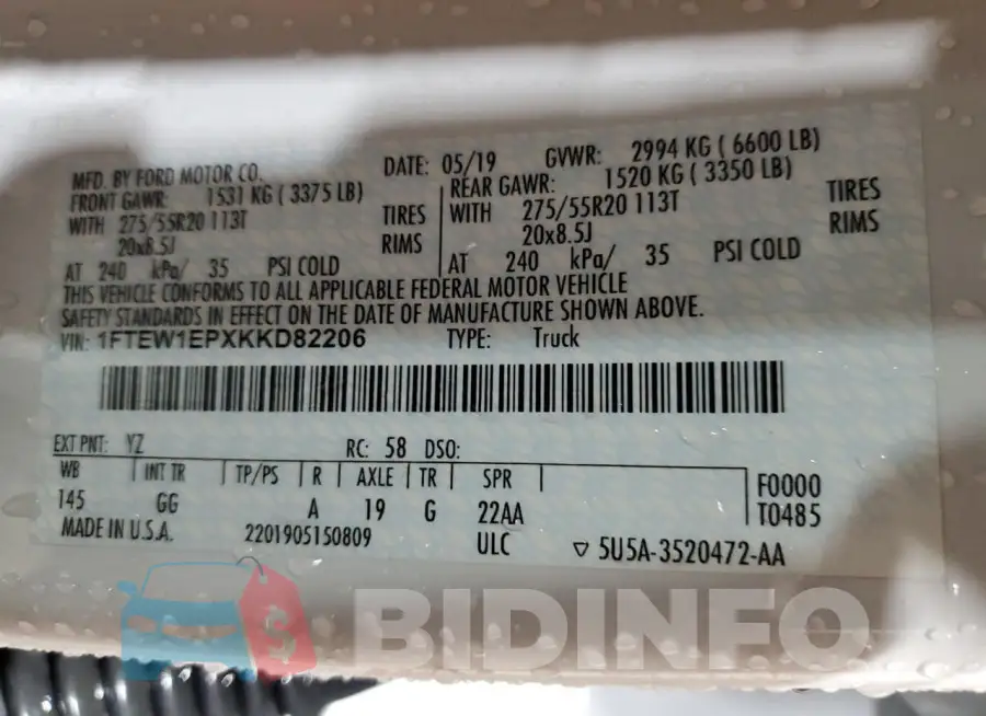 1FTEW1EPXKKD82206 Photo# 12