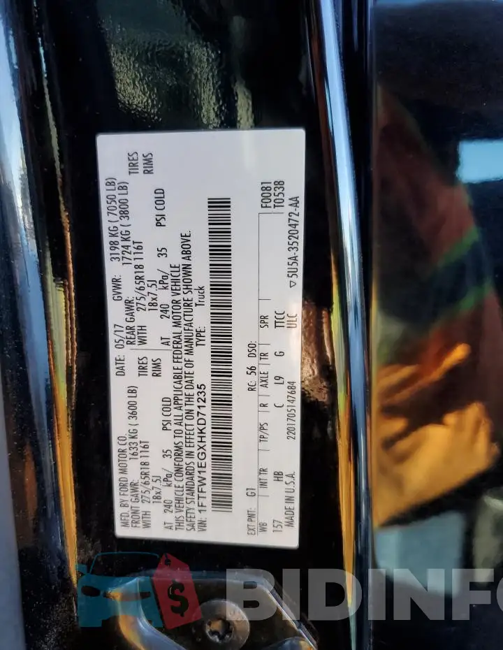 1FTFW1EGXHKD71235 Photo# 12