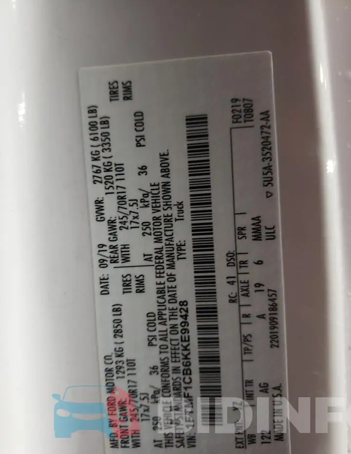 1FTMF1CB6KKE99428 Photo# 13