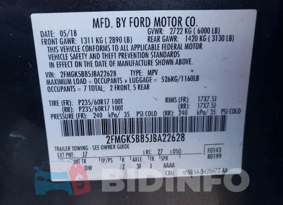 2FMGK5B85JBA22628 Photo# 13