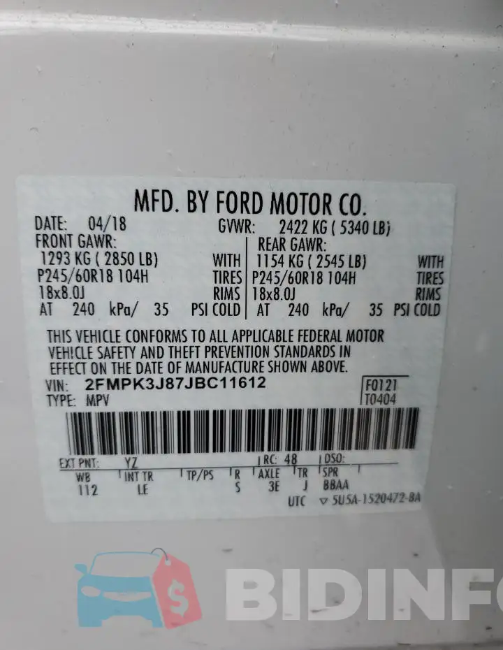 2FMPK3J87JBC11612 Photo# 14