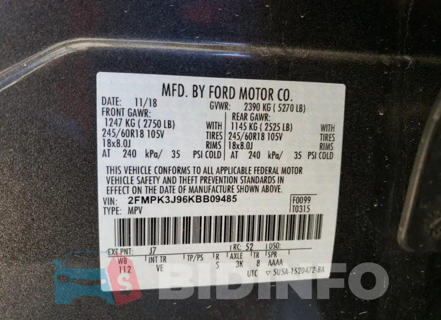 2FMPK3J96KBB09485 Photo# 12