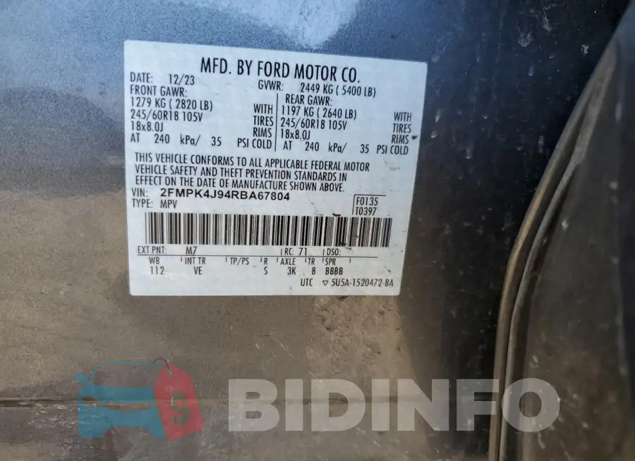 2FMPK4J94RBA67804 Photo# 14