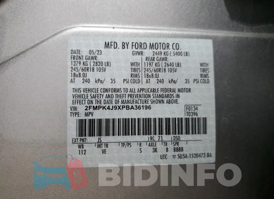 2FMPK4J9XPBA36196 Photo# 14
