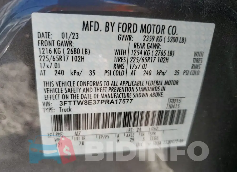 3FTTW8E37PRA17577 Photo# 12