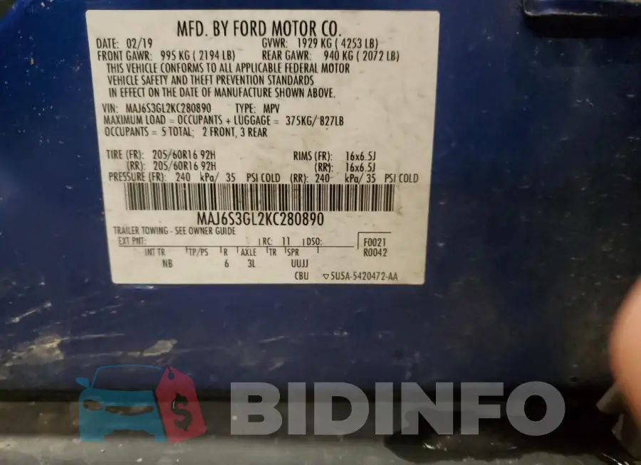 MAJ6S3GL2KC280890 Photo# 13