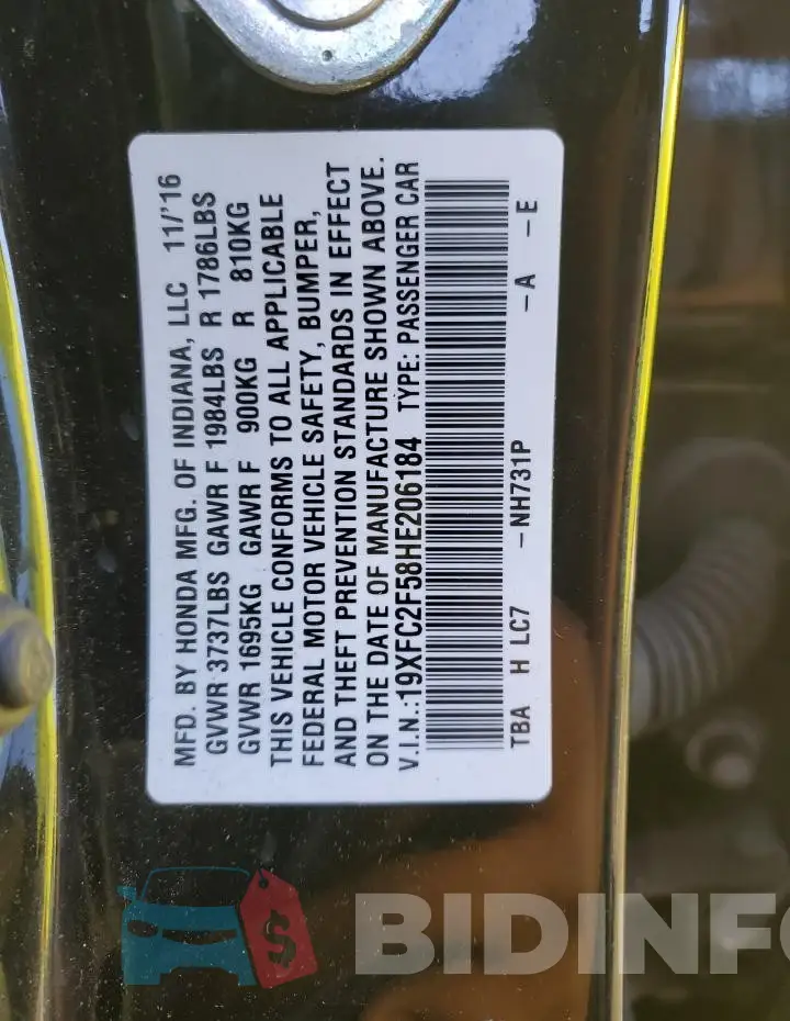 19XFC2F58HE206184 Photo# 12