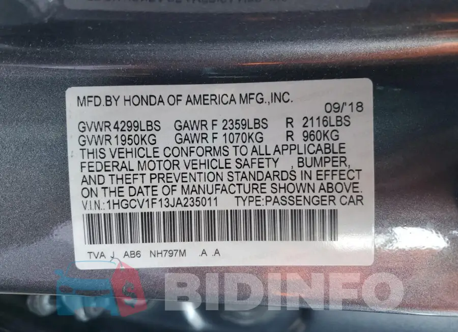 1HGCV1F13JA235011 Photo# 13