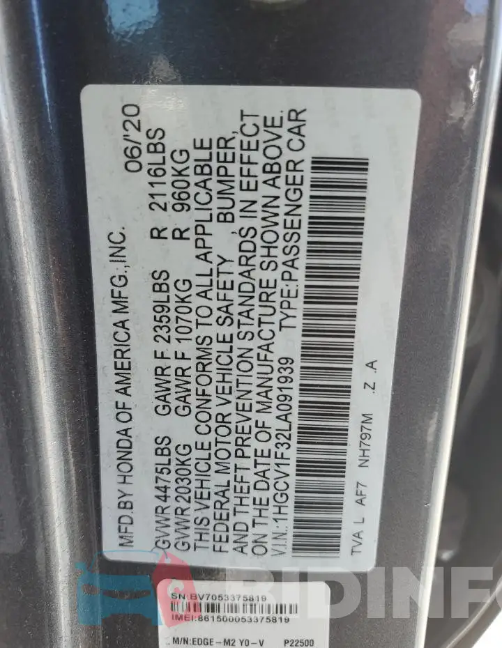 1HGCV1F32LA091939 Photo# 12