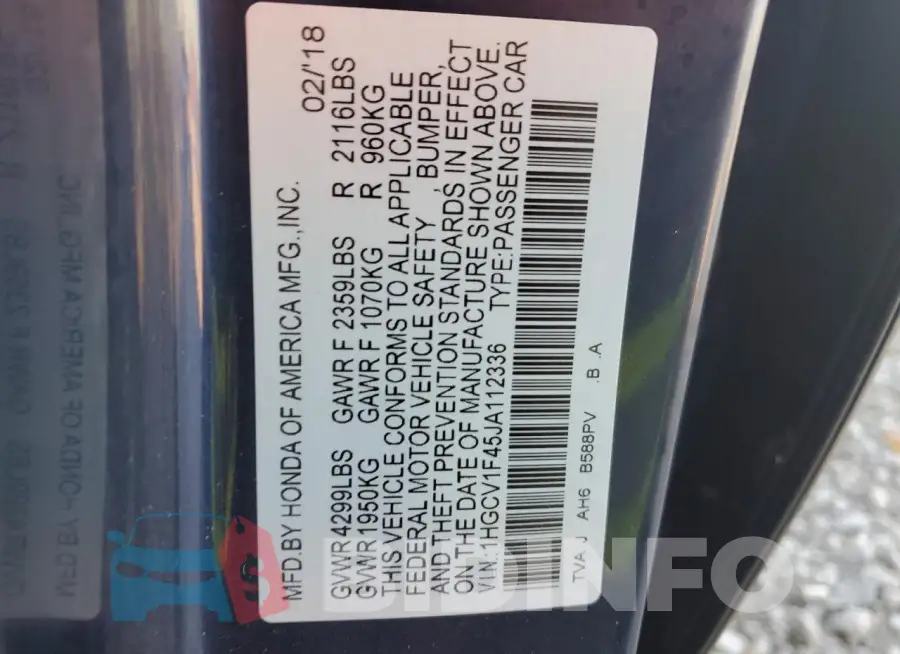 1HGCV1F45JA112336 Photo# 12