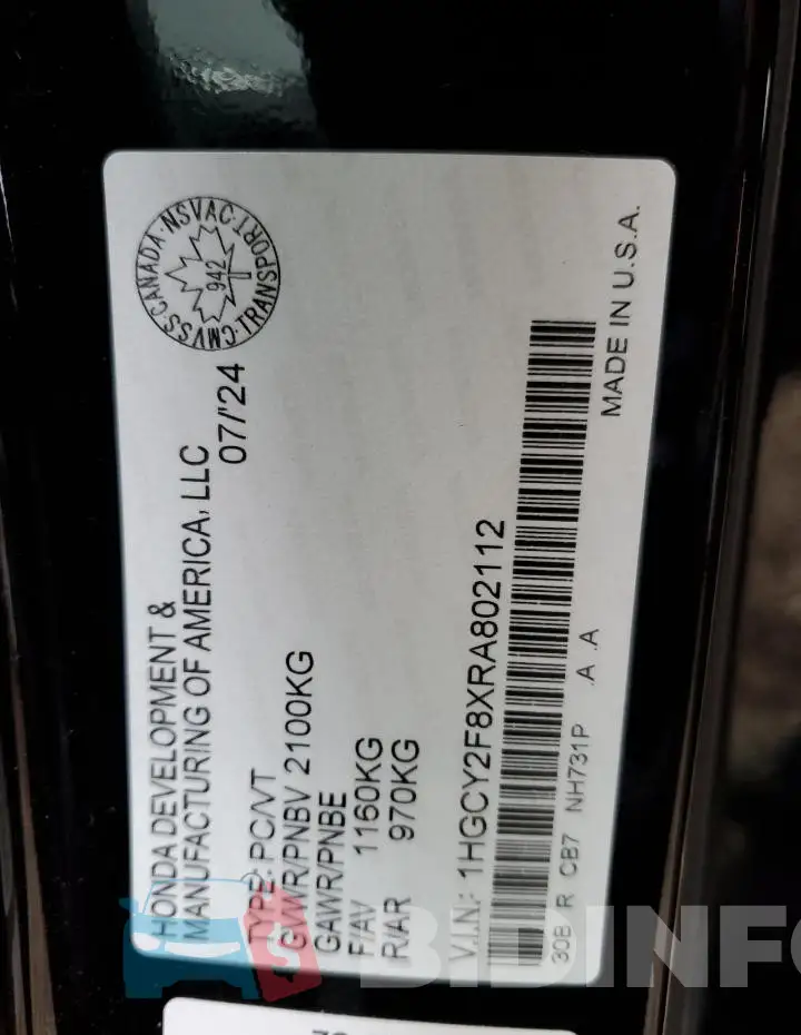1HGCY2F8XRA802112 Photo# 12
