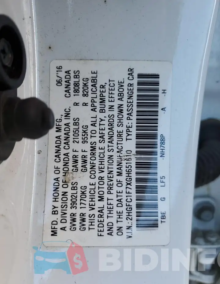 2HGFC1F7XGH651610 Photo# 12