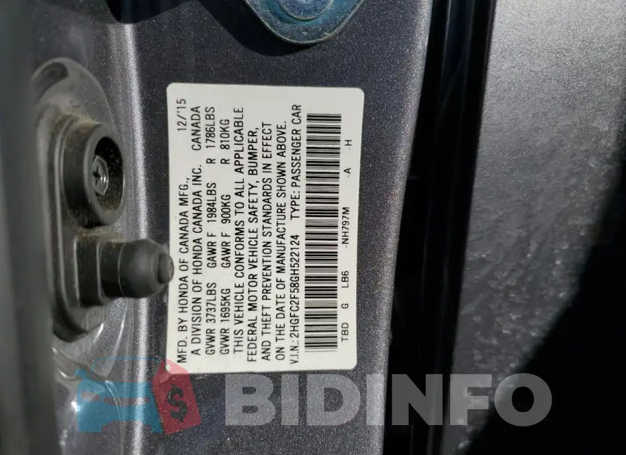 2HGFC2F58GH522124 Photo# 12