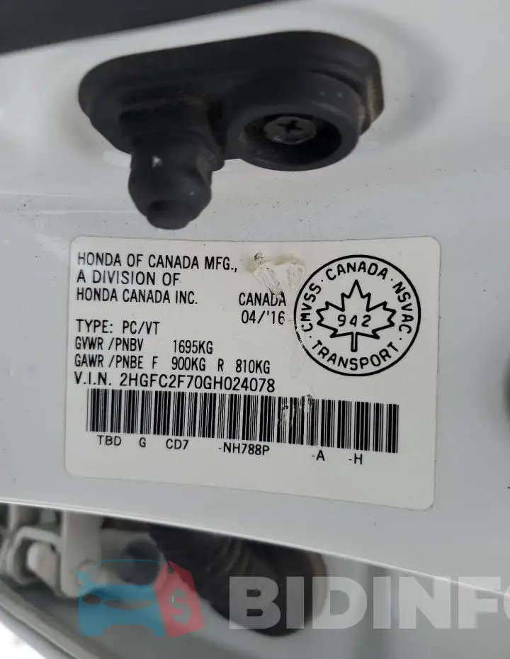 2HGFC2F70GH024078 Photo# 12