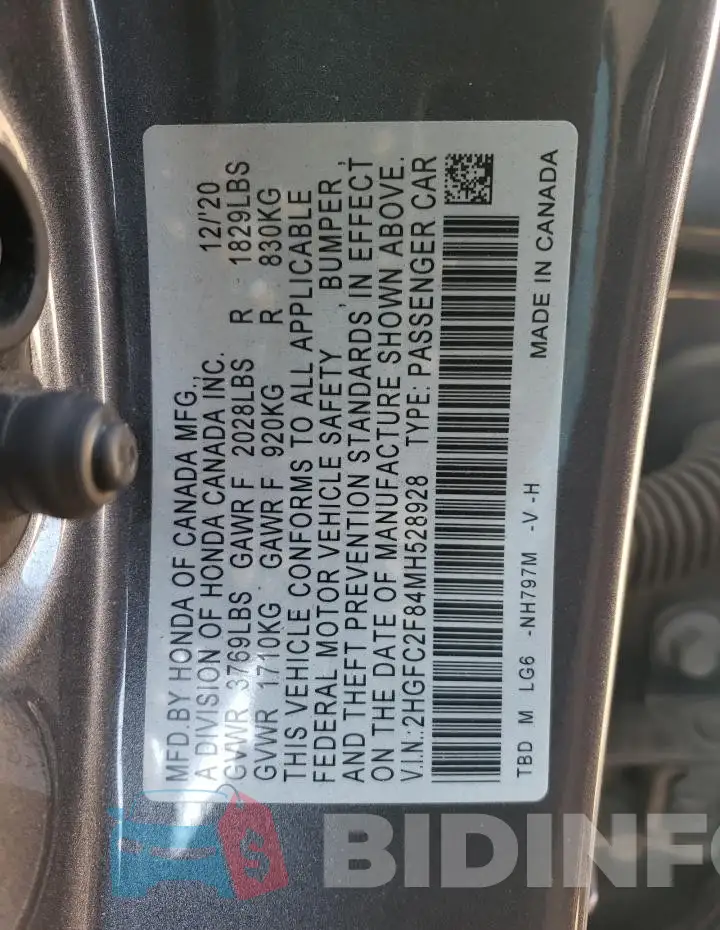 2HGFC2F84MH528928 Photo# 12