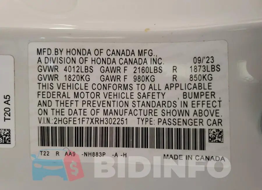 2HGFE1F7XRH302251 Photo# 12