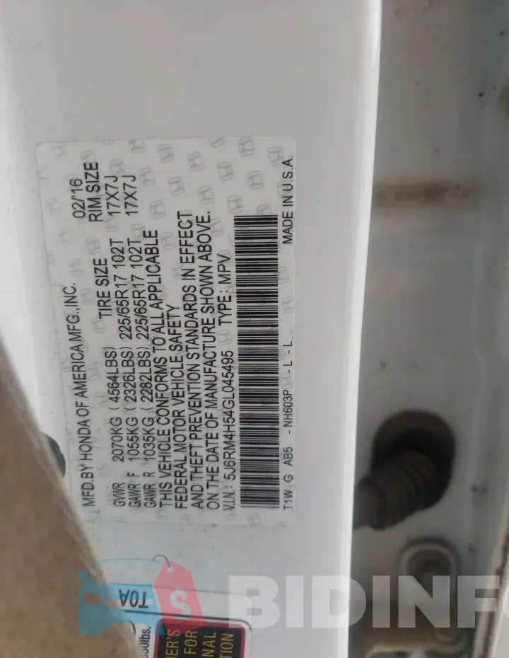 5J6RM4H54GL045495 Photo# 13