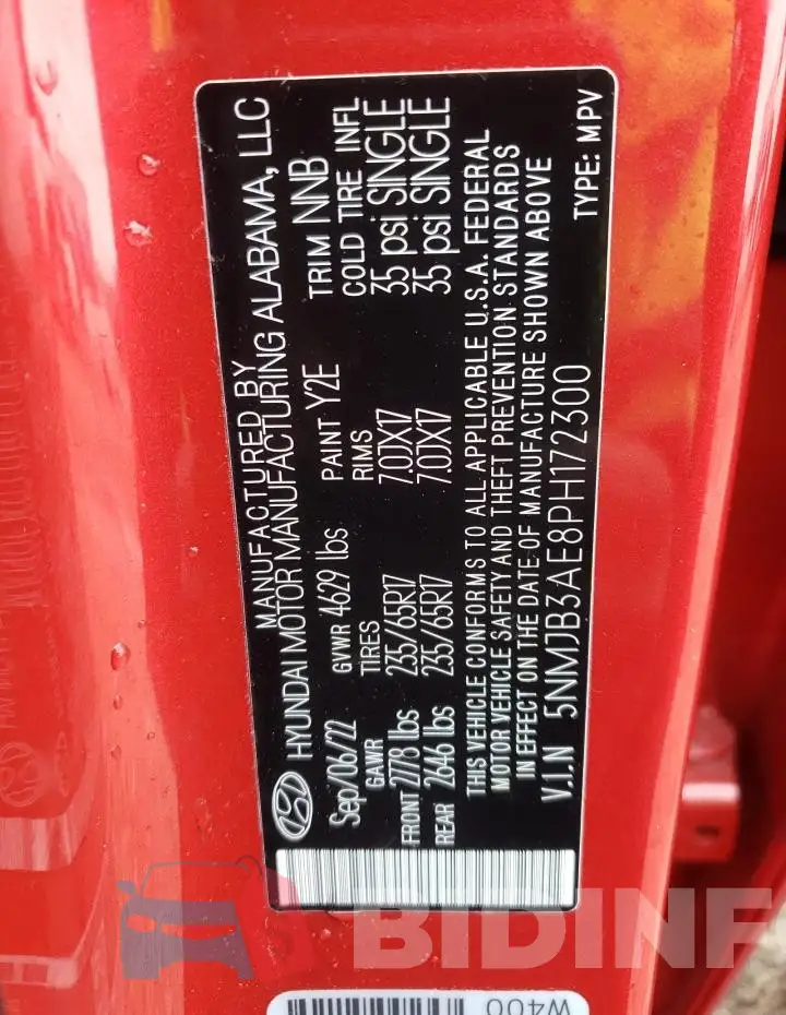 5NMJB3AE8PH172300 Photo# 13