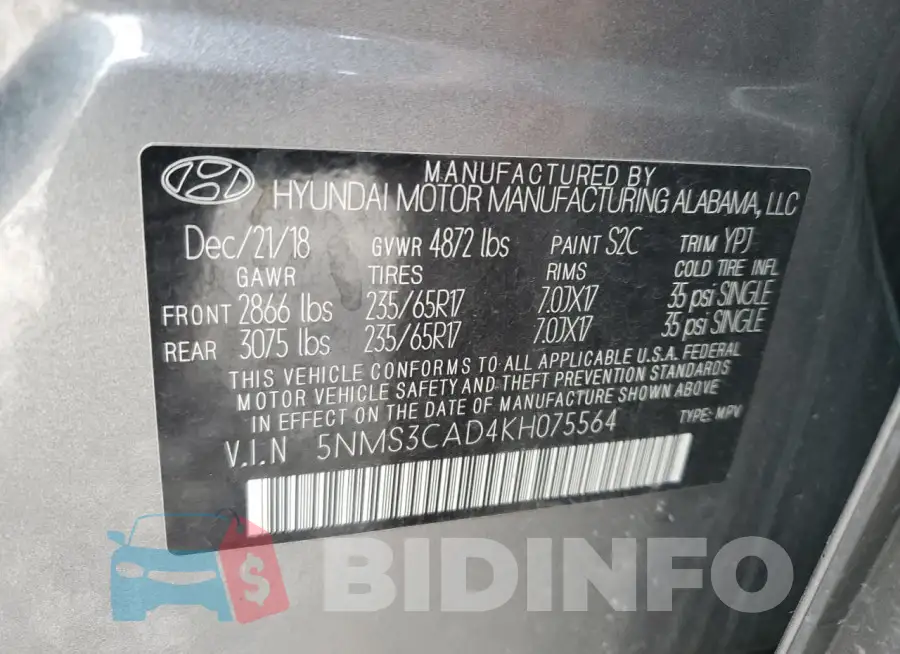 5NMS3CAD4KH075564 Photo# 13