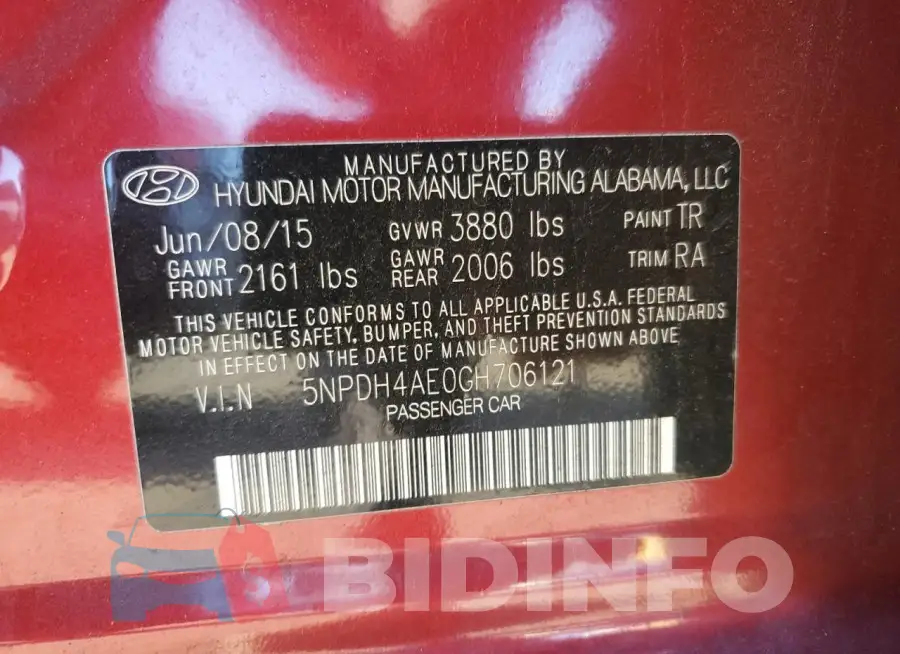 5NPDH4AE0GH706121 Photo# 12