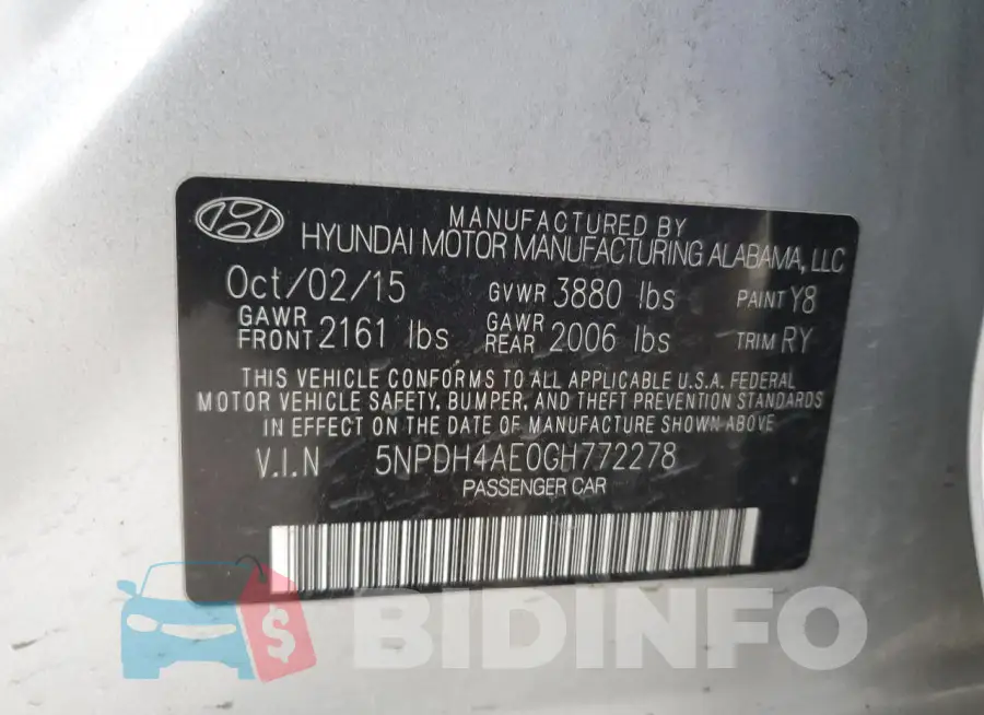 5NPDH4AE0GH772278 Photo# 12