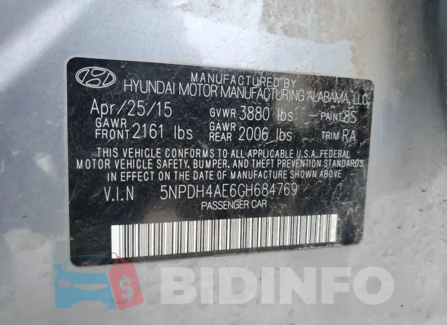 5NPDH4AE6GH684769 Photo# 12