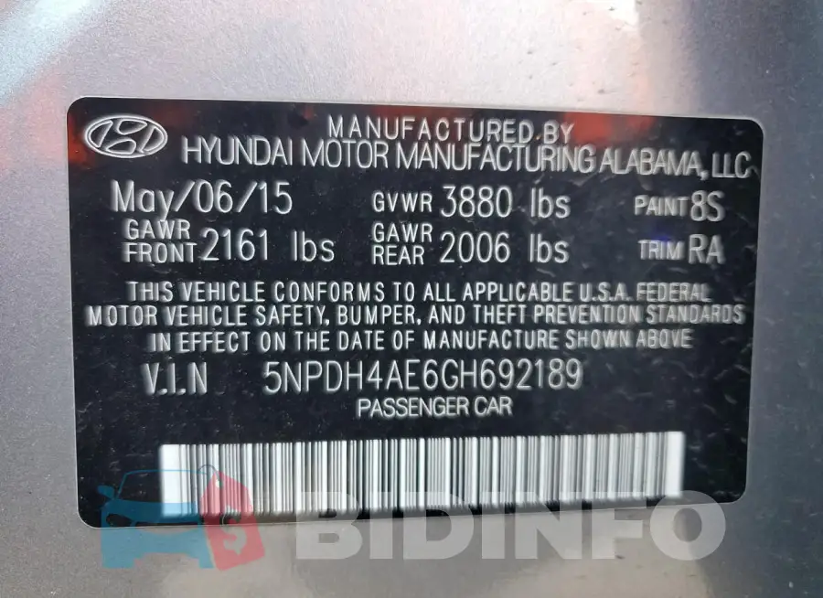 5NPDH4AE6GH692189 Photo# 12