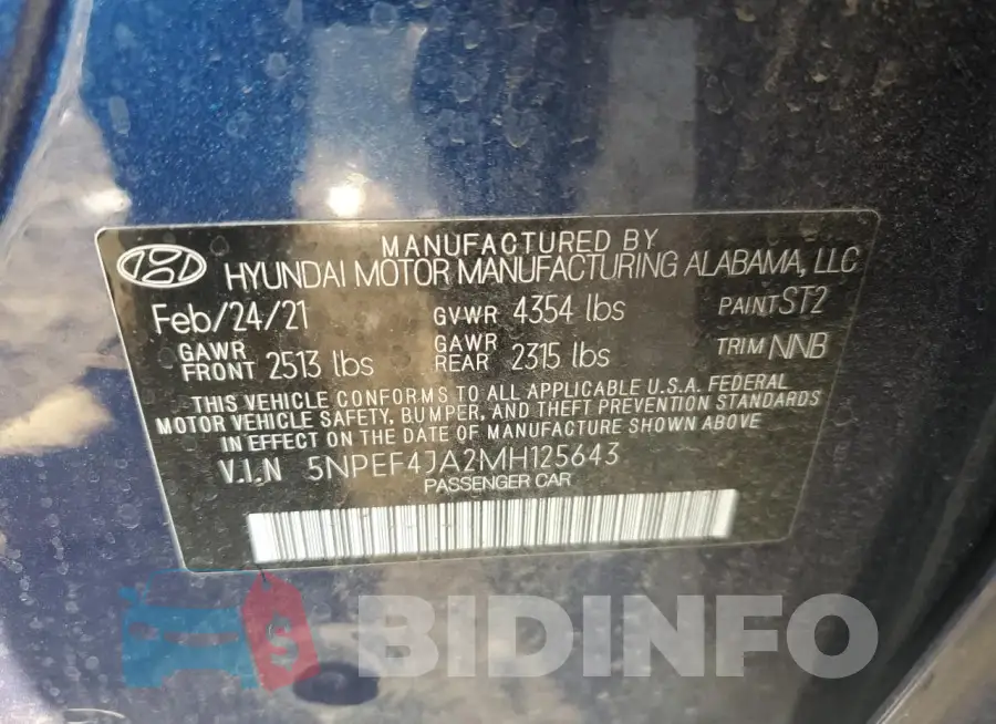 5NPEF4JA2MH125643 Photo# 12