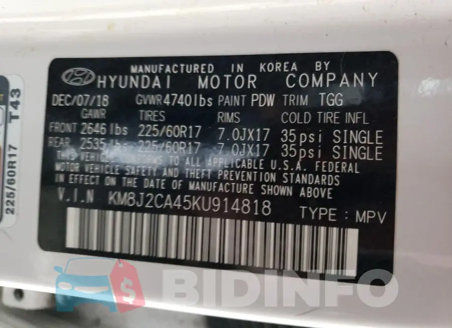 KM8J2CA45KU914818 Photo# 12
