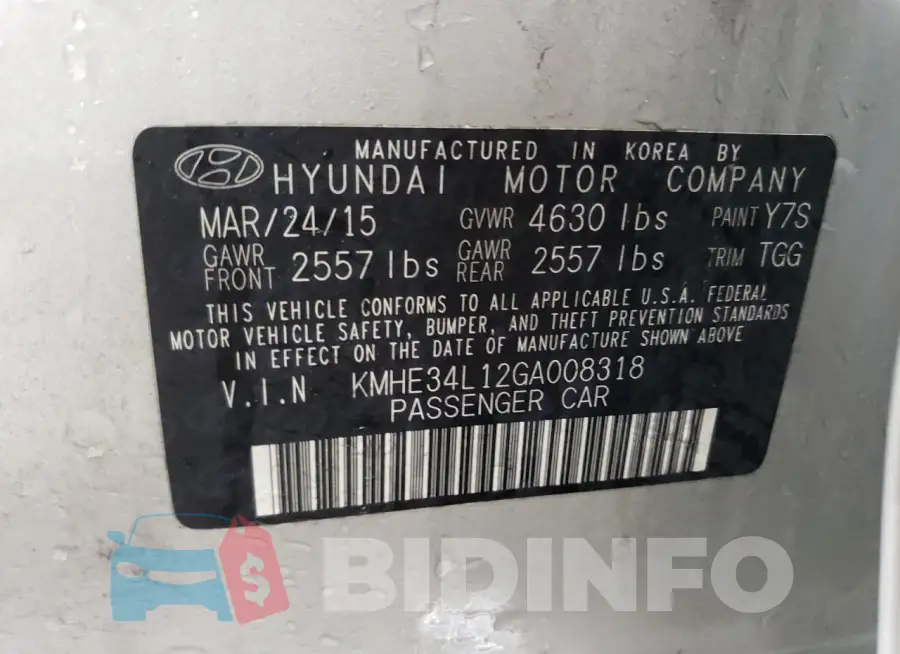 KMHE34L12GA008318 Photo# 12