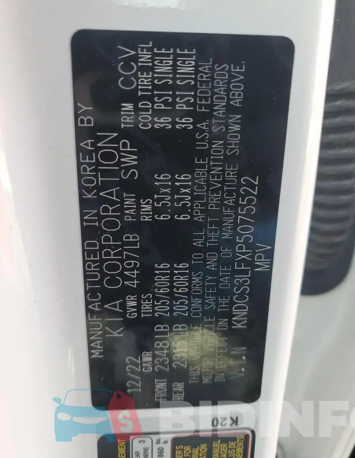 KNDCS3LFXP5075522 Photo# 13
