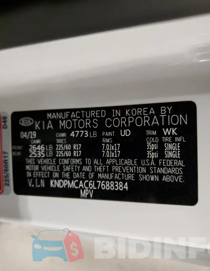 KNDPMCAC6L7688384 Photo# 13