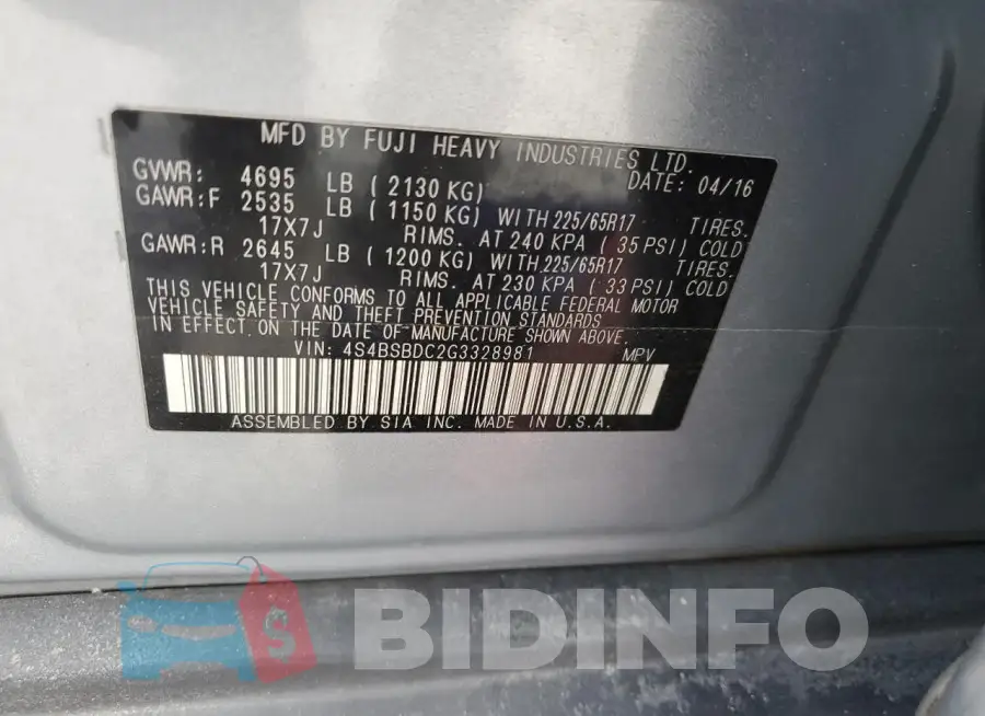 4S4BSBDC2G3328981 Photo# 13