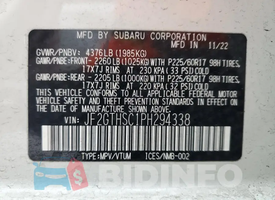JF2GTHSC1PH294338 Photo# 12