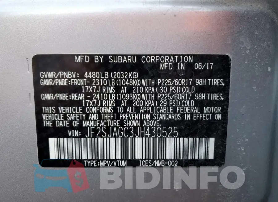JF2SJAGC3JH430525 Photo# 12