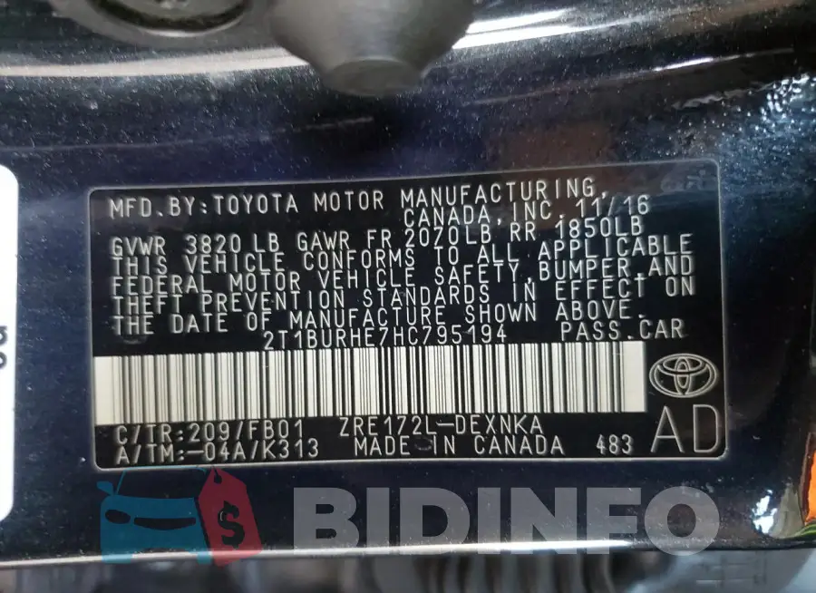 2T1BURHE7HC795194 Photo# 12